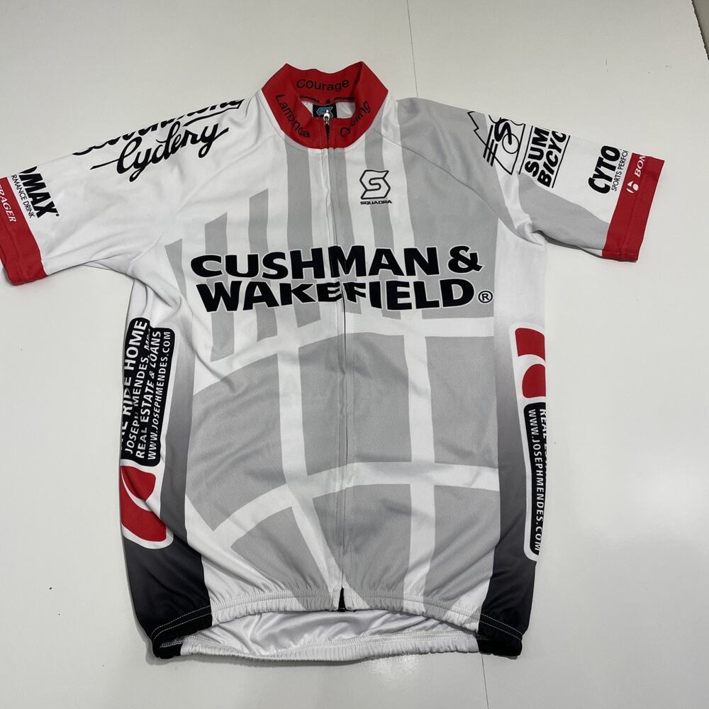 Squadra Cycling Jersey Men's Size Medium Zip Up Shirt Short Sleeve White Red
